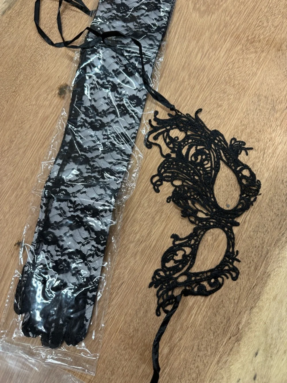 Black Lace Venetian Eye Mask‎ and Gloves- Elegant Women’s Accessory- small